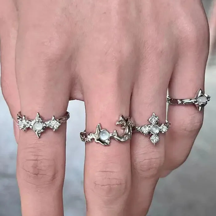 Copper Gothic Cross Ring Unisex Moonstone Irregular Punk Finger Jewelry