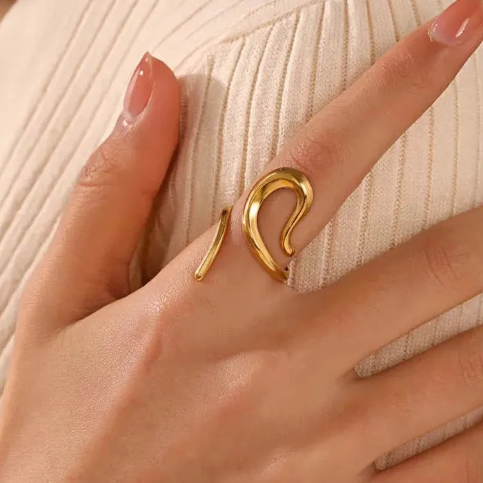 Adjustable Vintage Gold Geometric Hollow Stainless Steel Mood Tracker Ring for Women Men