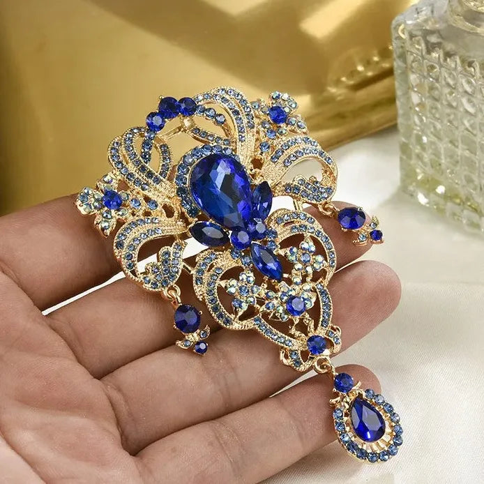 Vintage Ladies Rhinestone Hollow Flower Brooch Pin for Elegant Style