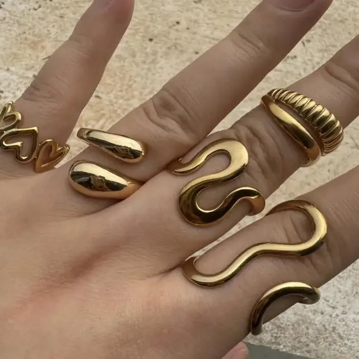 Vintage Stainless Steel Geometric Open Cocktail Ring for Women Men Gift Party