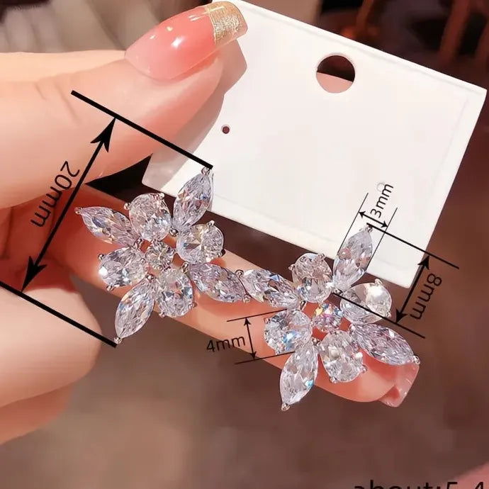 Geometric Flower CZ Stud Earrings for Women Elegant Copper Alloy Jewelry