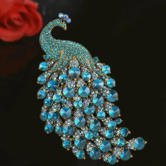 Vintage Blue Crystal Peacock Brooch Elegant Jewelry Gift for Women