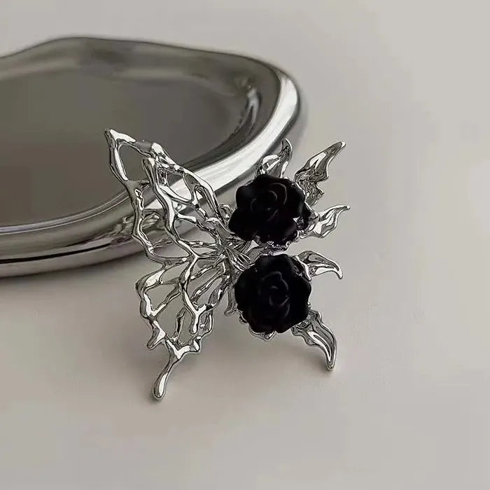 Adjustable Vintage Punk Black Rose Butterfly Animal Ring for Women Jewelry