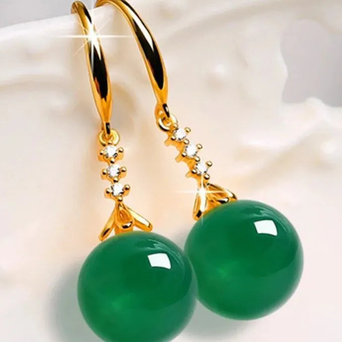 Elegant Emerald Green Round Gemstone Resin Drop Earrings for Women, Allergy Resistant