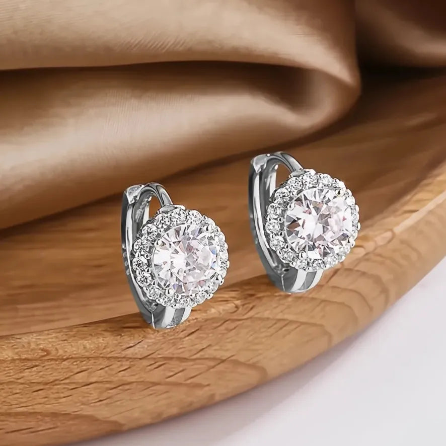 Geometric Silver & Gold Hoop Earrings with Round Cubic Zirconia Stones