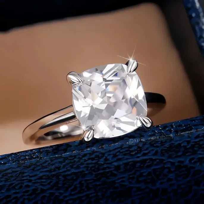 Geometric Cubic Zirconia Brass Silver Wedding Engagement Ring for Women