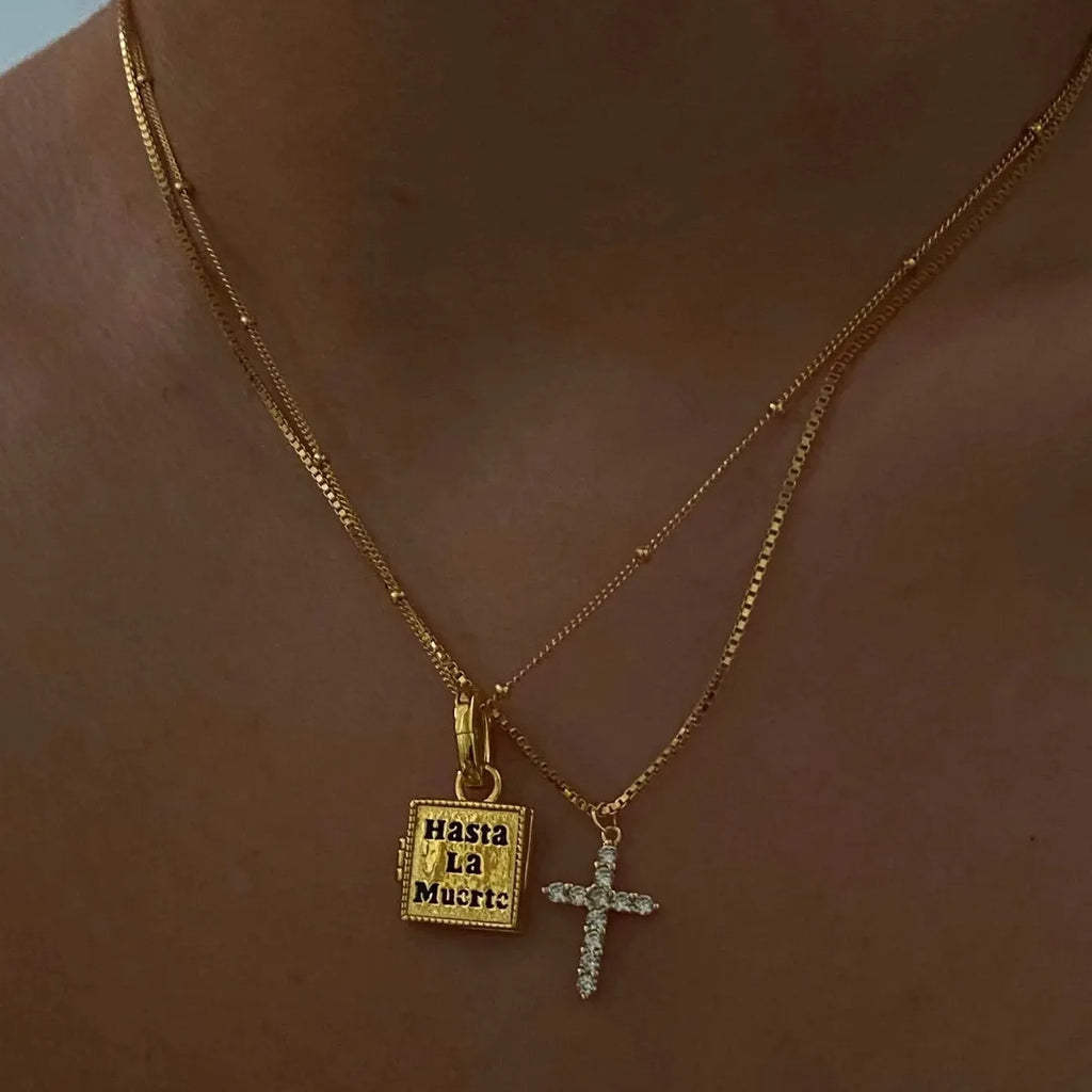 Gold Cross Necklace for Women Stainless Steel Rhinestone Christian Jewelry