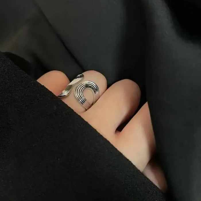 Minimalist Stainless Steel Double Layer S-Shaped Waterproof Ring for Women Jewelry