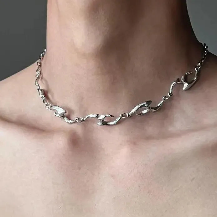 Punk Irregular Wave Chain Necklace Men Women Gothic Figaro Cuban Gift
