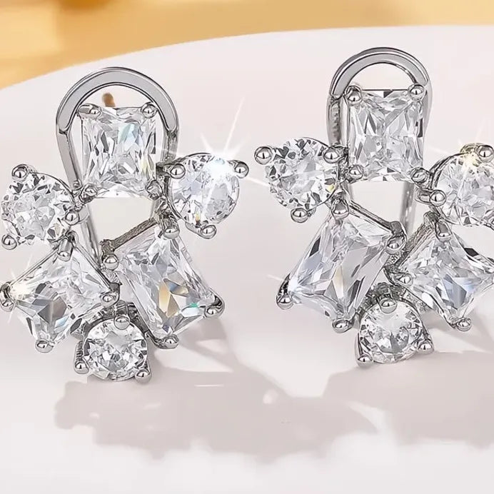 Geometric Cubic Zirconia Stud Earrings for Women Wedding Jewelry
