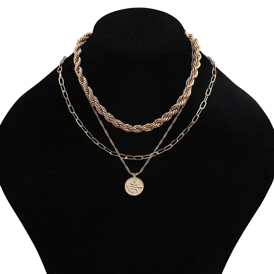 Twisted Rope Chain Necklace Choker for Women Men Stainless Steel Gold Tone