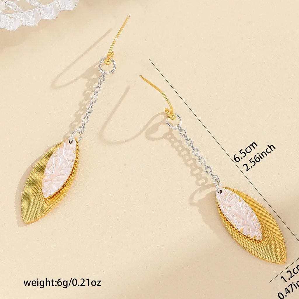 Gold Leaf Pendant Drop Earrings for Women Zinc Alloy Bohemian Style Jewelry