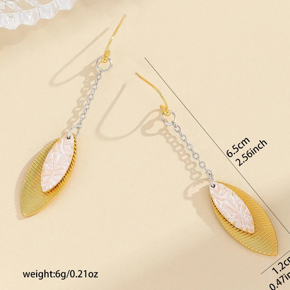 Gold Leaf Pendant Drop Earrings for Women Zinc Alloy Bohemian Style Jewelry