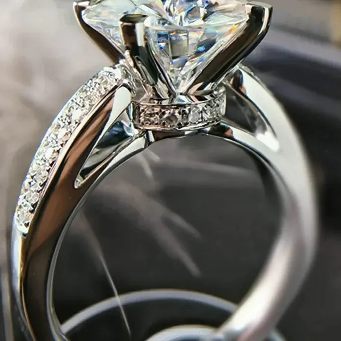Brass Cubic Zirconia Engagement Ring Wedding Band Proposal Gift for Women