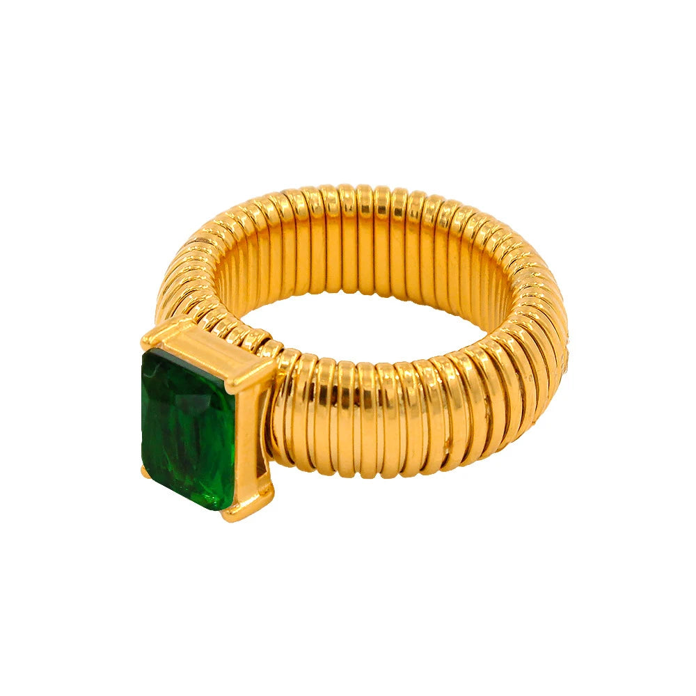 18K Gold Plated Stainless Steel CZ Geometric Twist Chunky Wedding Ring