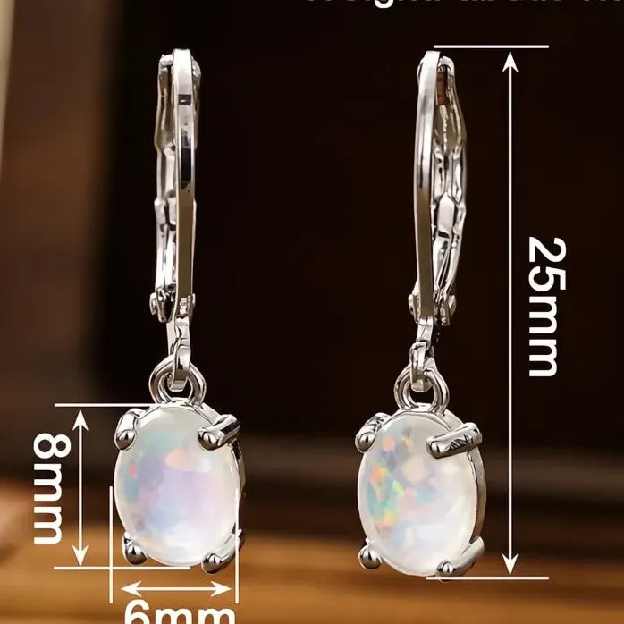Elegant Minimalist Oval Opal Drop Earrings for Women, Geometric Design