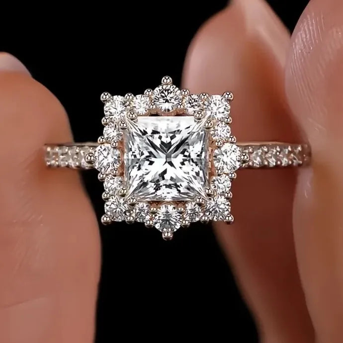 Rose Gold Geometric Cocktail Ring Inlaid Full Bright Cubic Zirconia Jewelry