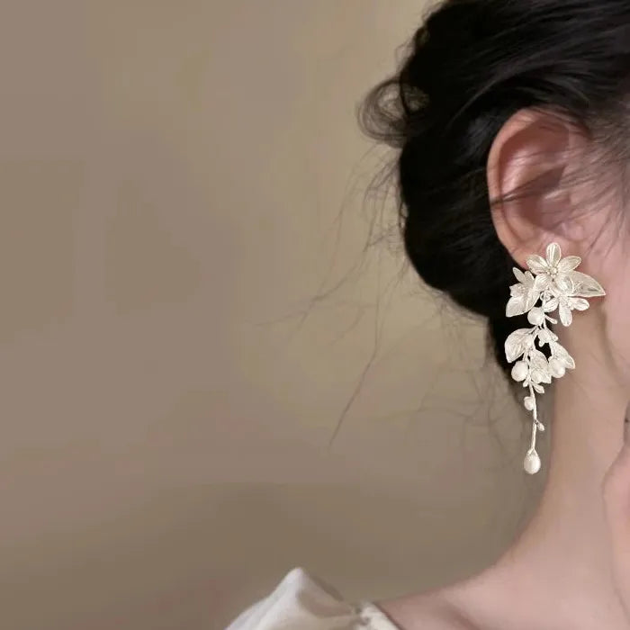 Vintage Flower Pearl Drop Earrings Zinc Alloy Dangle Jewelry Gift 2026
