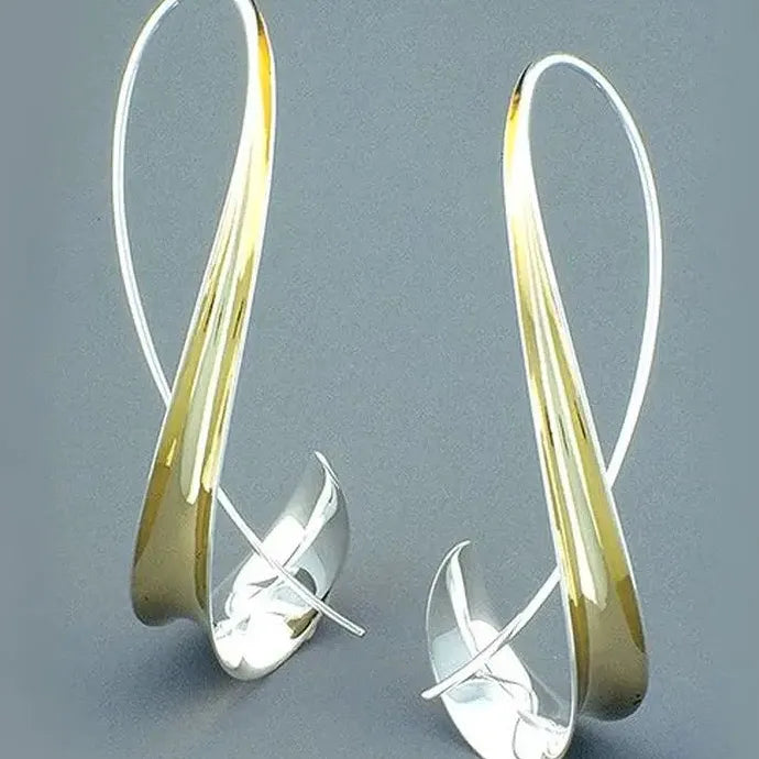 Irregular Twisted Metal Drop Earrings for Women Geometric Gold Waves Jewelry