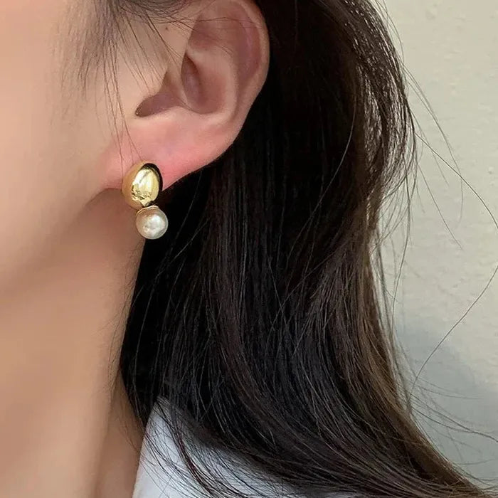 Bean Pearl Stud & Waterdrop Dangle Earrings for Women Zinc Alloy Gift 2026