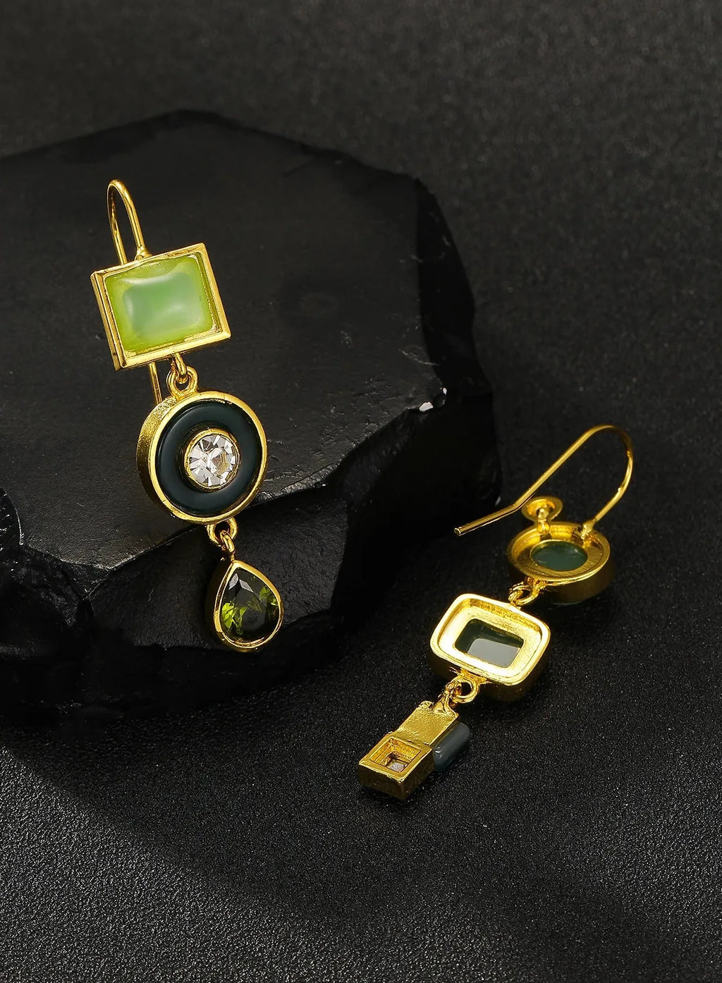 Geometric Green Stone Round Drop Earrings for Women Zinc Alloy Jewelry