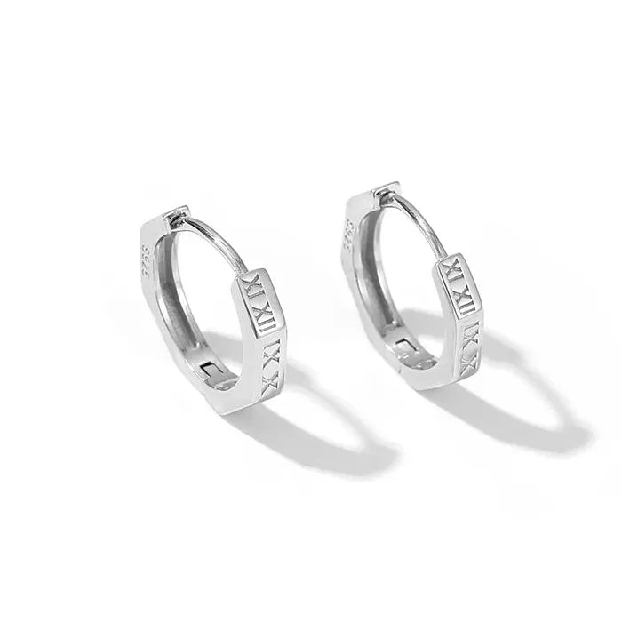 Korean Roman Numerals Stainless Steel Unisex Hoop Earrings Punk Jewelry