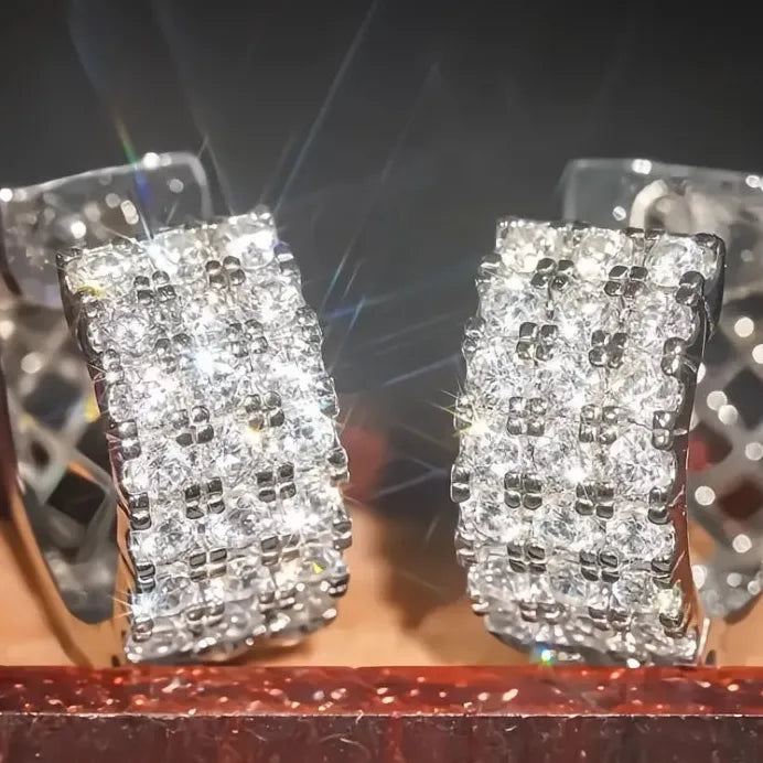 Women's Geometric Hoop Earrings with Sparkling Cubic Zirconia Stones
