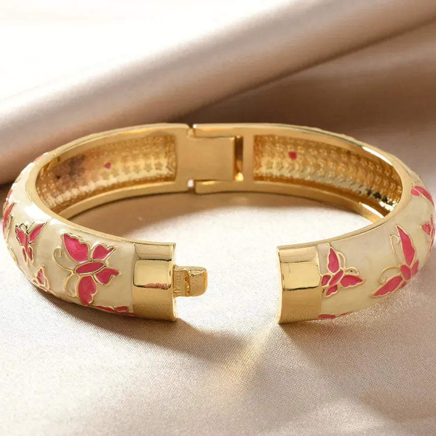 Multicolor Drip Enamel Wide Thick Openable Butterfly Bangle Bracelet Women