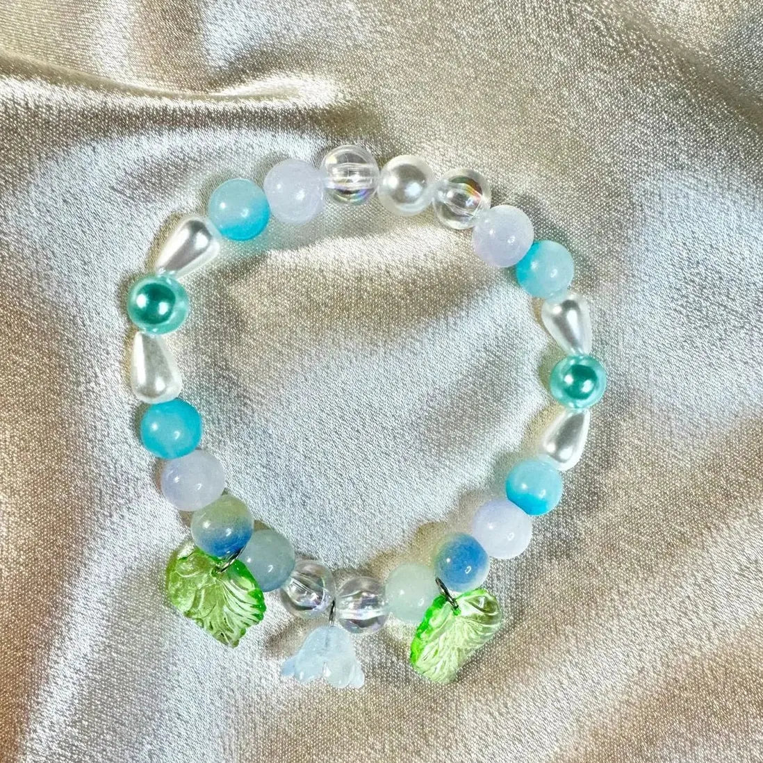 Handmade Fashion Colored Glass Flower Bracelet for Women Elastic Beaded Pearl Jewelry