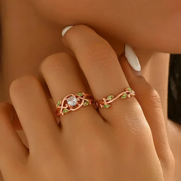 Rose Gold Imitation Zircon Ethnic Bridal Wedding Ring Retro Fashion Jewelry Gift