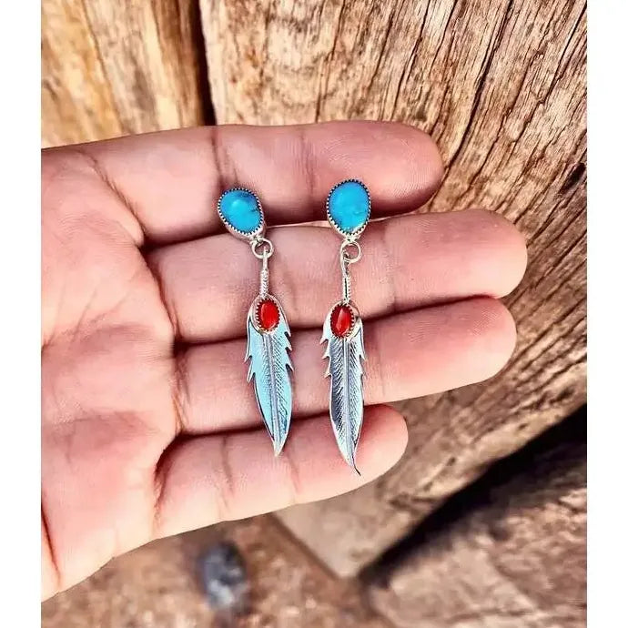 Bohemian Retro Turquoise Drop Earrings Zinc Alloy Stone Pendant Jewelry Gift