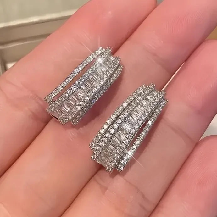 Trendy Geometric Copper Hoop Earrings for Women with Cubic Zirconia