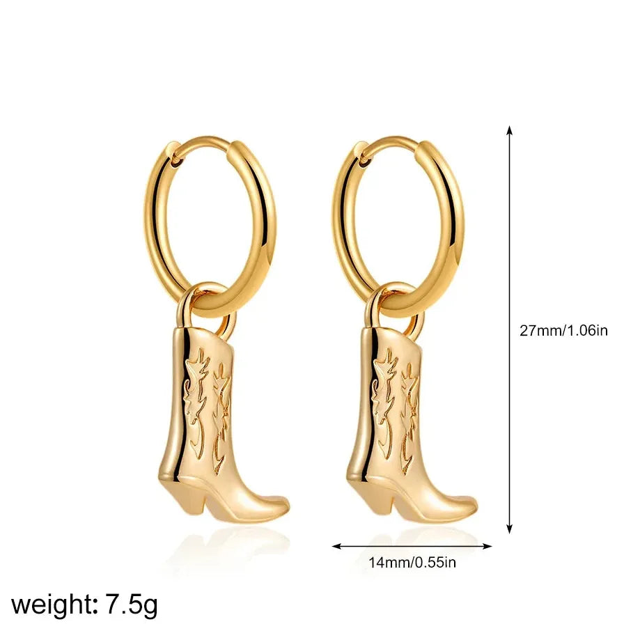 316 Stainless Steel Cowboy Boot Pendant Necklace 18K Gold Plated Gift Jewelry