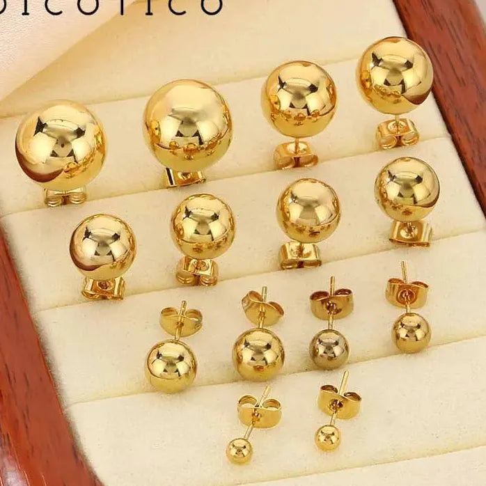 Gold Stainless Steel Hollow Ball Stud Earrings for Women Wedding Jewelry