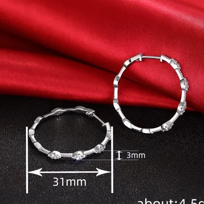 Geometric Silver Hoop Earrings with Cubic Zirconia for Women Party Wedding