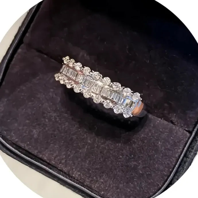 Geometric Cubic Zirconia Wedding Band Brass Fashion Ring for Women
