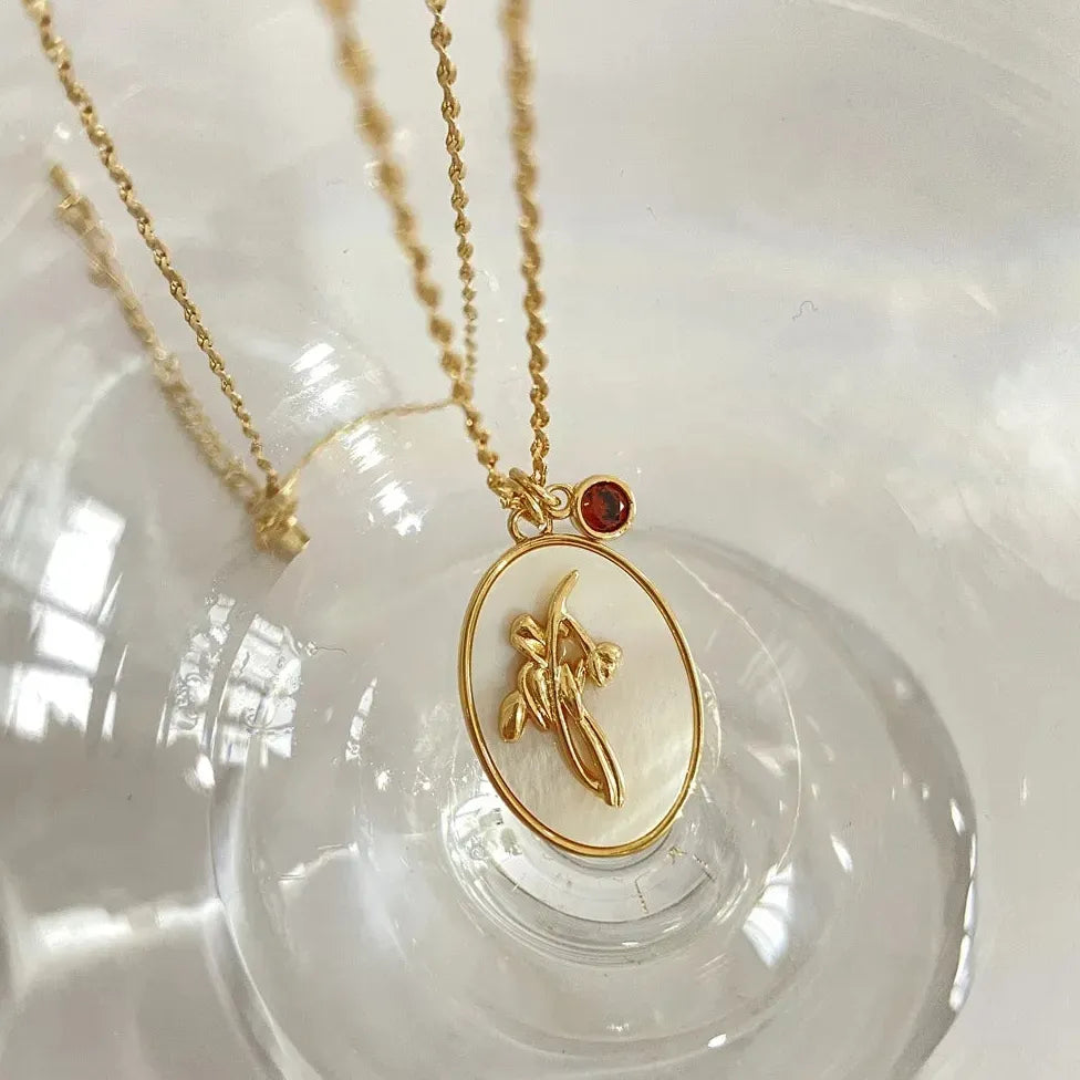 12 Month Birthday Flower Pendant Necklace Stainless Steel White Shell Choker Jewelry