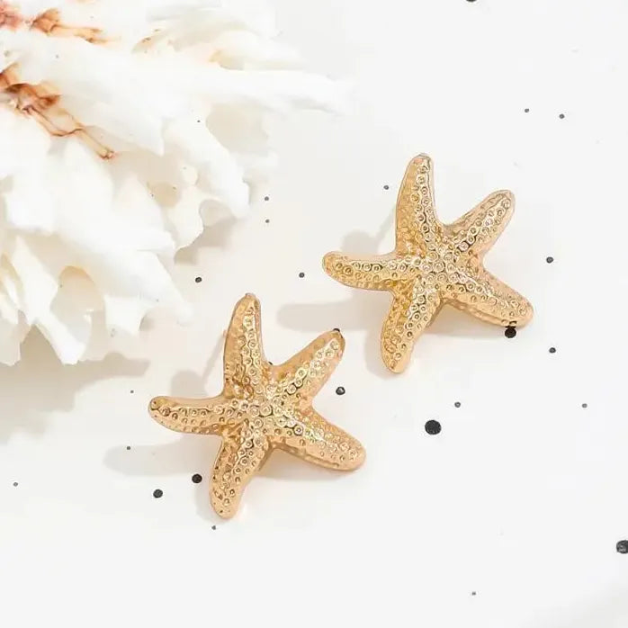 Vintage Gold Starfish Stud Earrings for Women Ocean Jewelry Celestial Gift