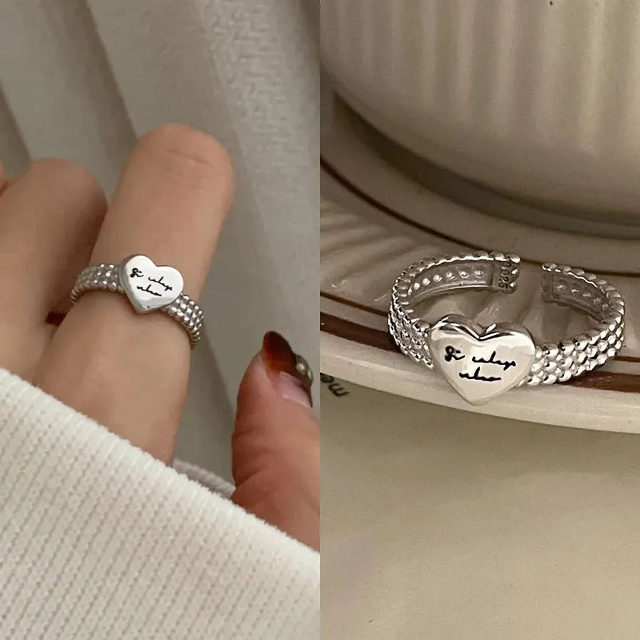 Adjustable Silver Smile Shape Ring for Women Vintage Jewelry Gift Fashion
