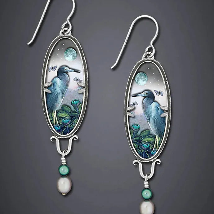 Vintage Indian Tribal Resin Pearl Geometric Bohemian Drop Pendant Earrings Women