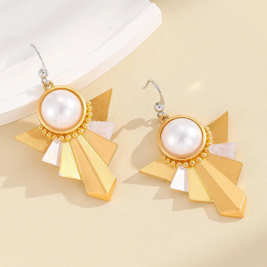 Bohemian Geometric Pendant Earrings with Imitation Pearls Zinc Alloy for Women