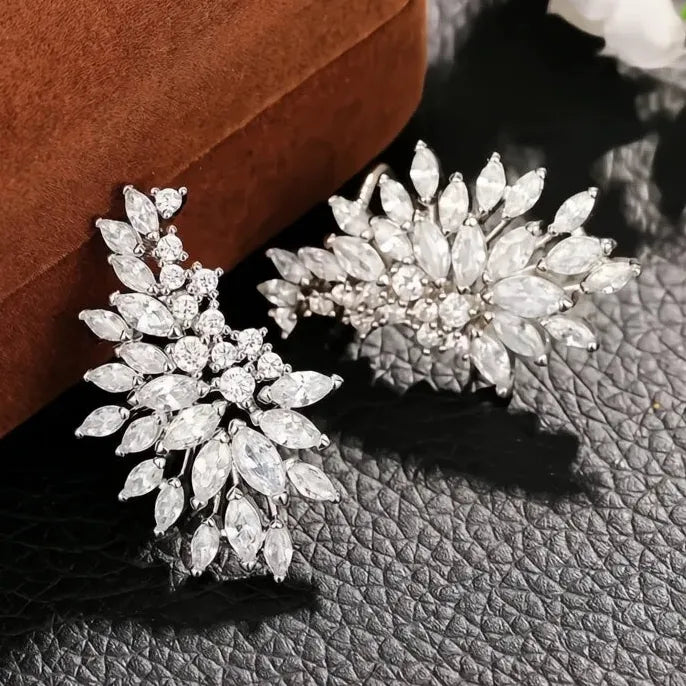 Geometric Copper Alloy Stud Earrings with Cubic Zirconia for Women