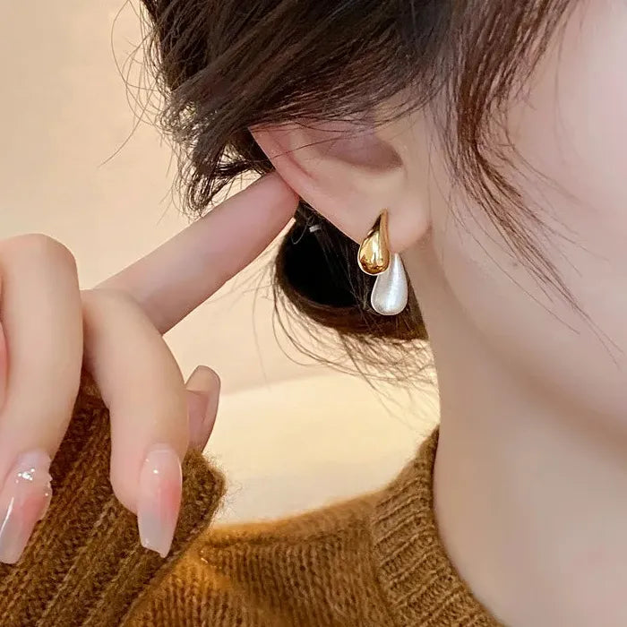 Geometric Zinc Alloy Water Drop Two-Color Detachable Earrings for Women