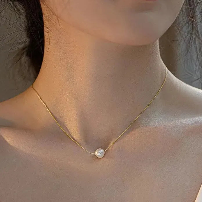 Elegant Freshwater Pearl Collarbone Necklace 18K Gold Plated Clavicle Choker Jewelry