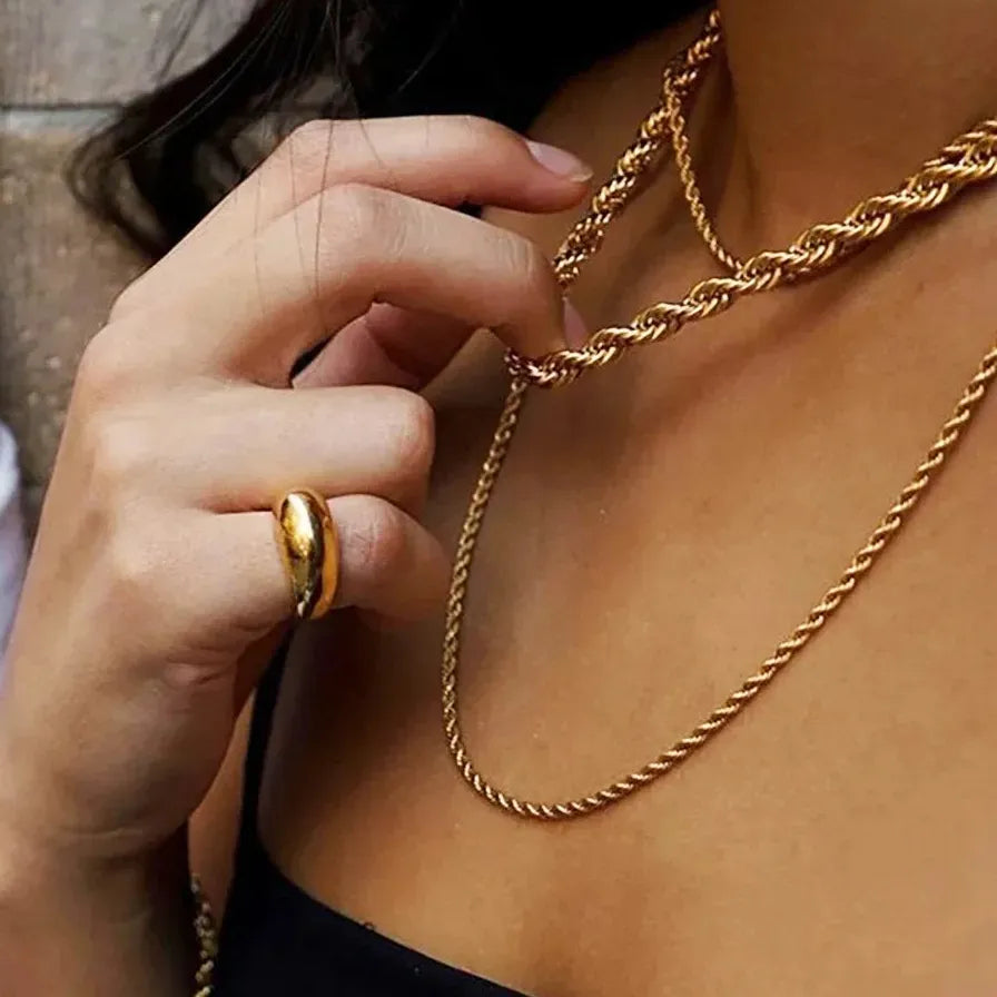 Twisted Rope Chain Necklace Choker for Women Men Stainless Steel Gold Tone