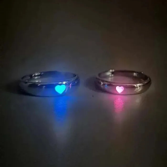 Adjustable Blue Heart Luminous Ring for Women Men Jewelry Gift Love Symbol