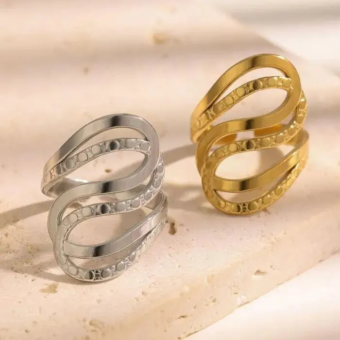 Adjustable Stainless Steel Hollow Snake Ring Twisted Lines Unisex Jewelry