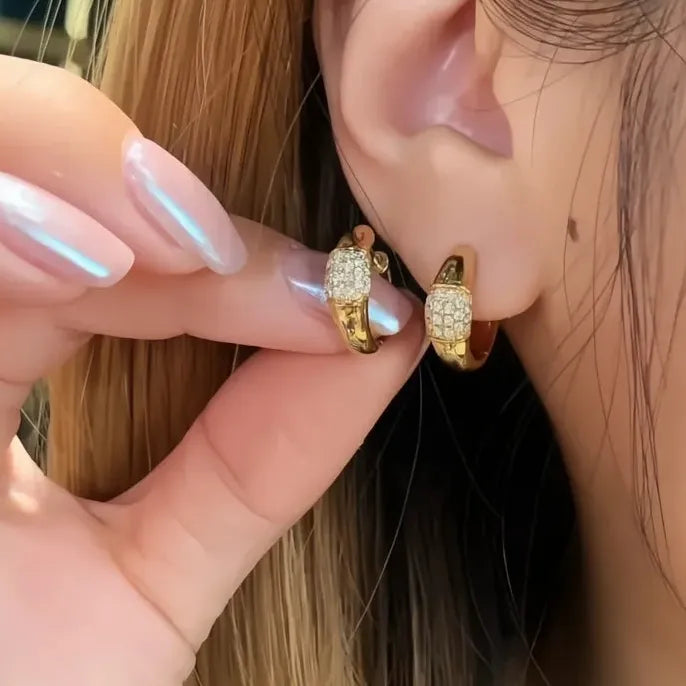 Gold Small Circle Hoop Earrings with Cubic Zirconia for Women Copper Alloy