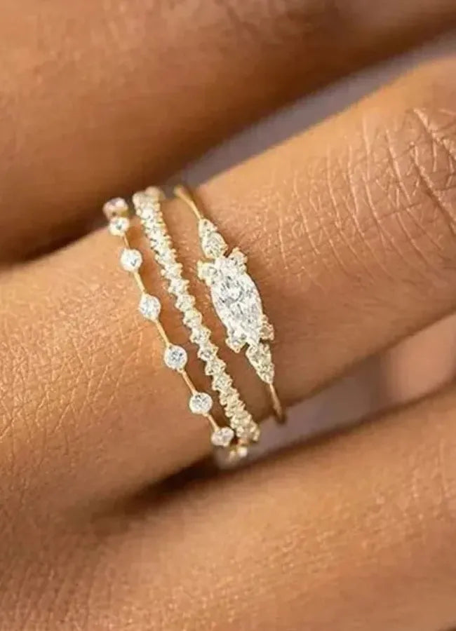 3pcs Women’s Wedding Ring Set Zinc Alloy Cubic Zirconia Bridal Bands Gift