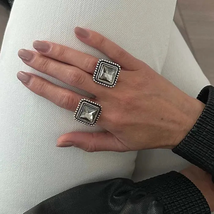 Adjustable Large Vintage Zircon Square Punk Geometric Cocktail Ring